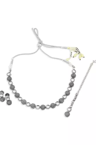modern round shape white kundan stone silver plated choker brass jewellery set for women