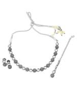 modern round shape white kundan stone silver plated choker brass jewellery set for women