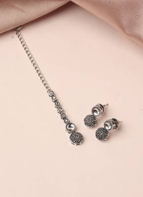 modern round shape white kundan stone silver plated choker brass jewellery set for women 2