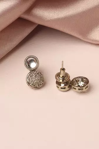 pleasant round shape white kundan stone antique gold plated choker brass jewellery set for women