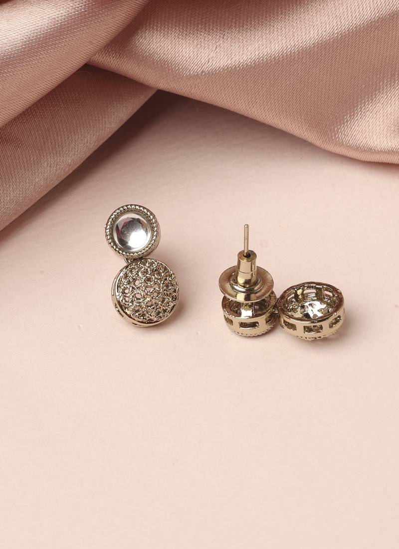 pleasant round shape white kundan stone antique gold plated choker brass jewellery set for women