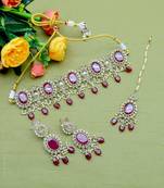 charming circle and leaf design red uncut kundan gold plated collar jewellery set for women