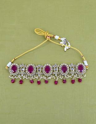 charming circle and leaf design red uncut kundan gold plated collar jewellery set for women 3