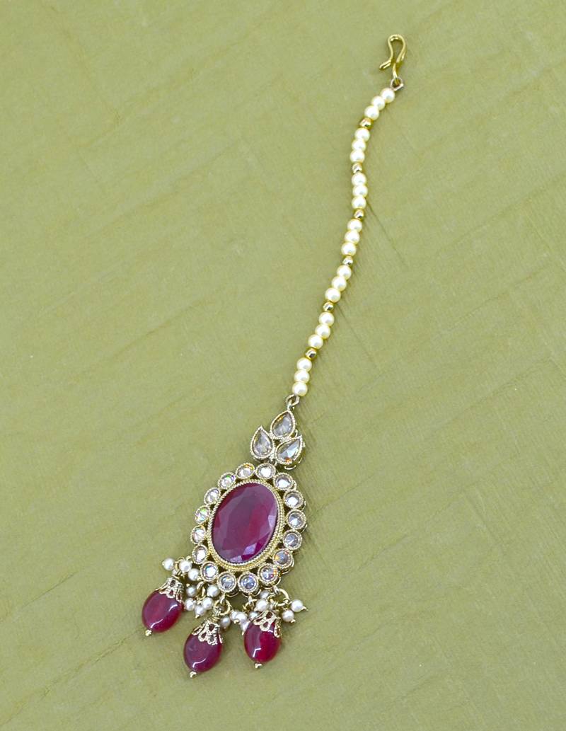 charming circle and leaf design red uncut kundan gold plated collar jewellery set for women