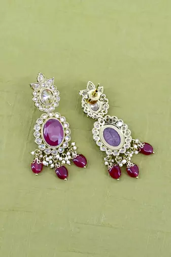 charming circle and leaf design red uncut kundan gold plated collar jewellery set for women