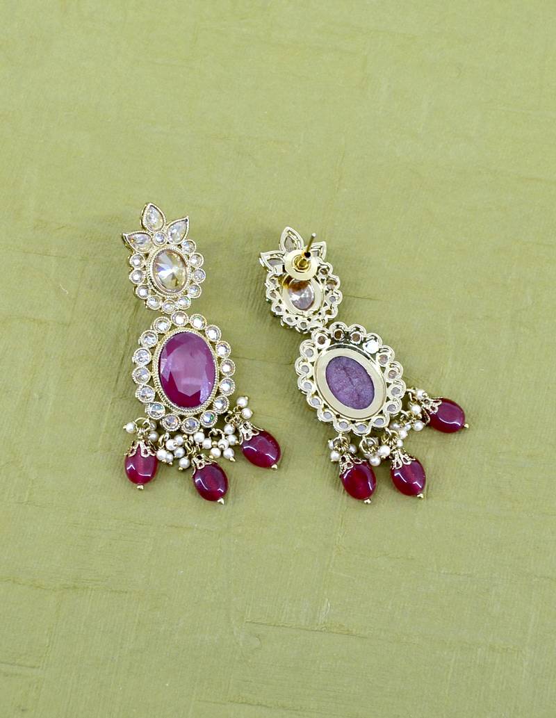 charming circle and leaf design red uncut kundan gold plated collar jewellery set for women