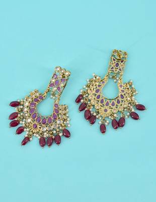 glimmery flower design red uncut kundan gold plated collar jewellery set for women 5
