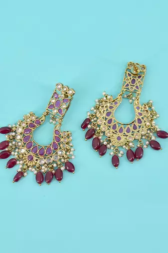 glimmery flower design red uncut kundan gold plated collar jewellery set for women