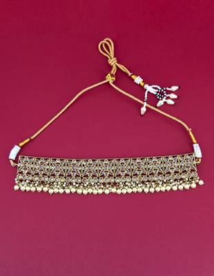 glorious flower design brown uncut kundan gold plated collar jewellery set for women 3