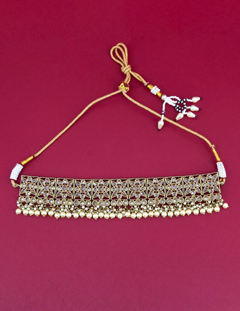 glorious flower design brown uncut kundan gold plated collar jewellery set for women