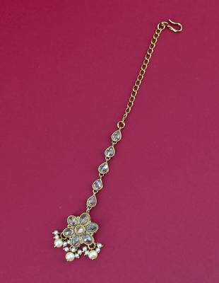 glorious flower design brown uncut kundan gold plated collar jewellery set for women 4