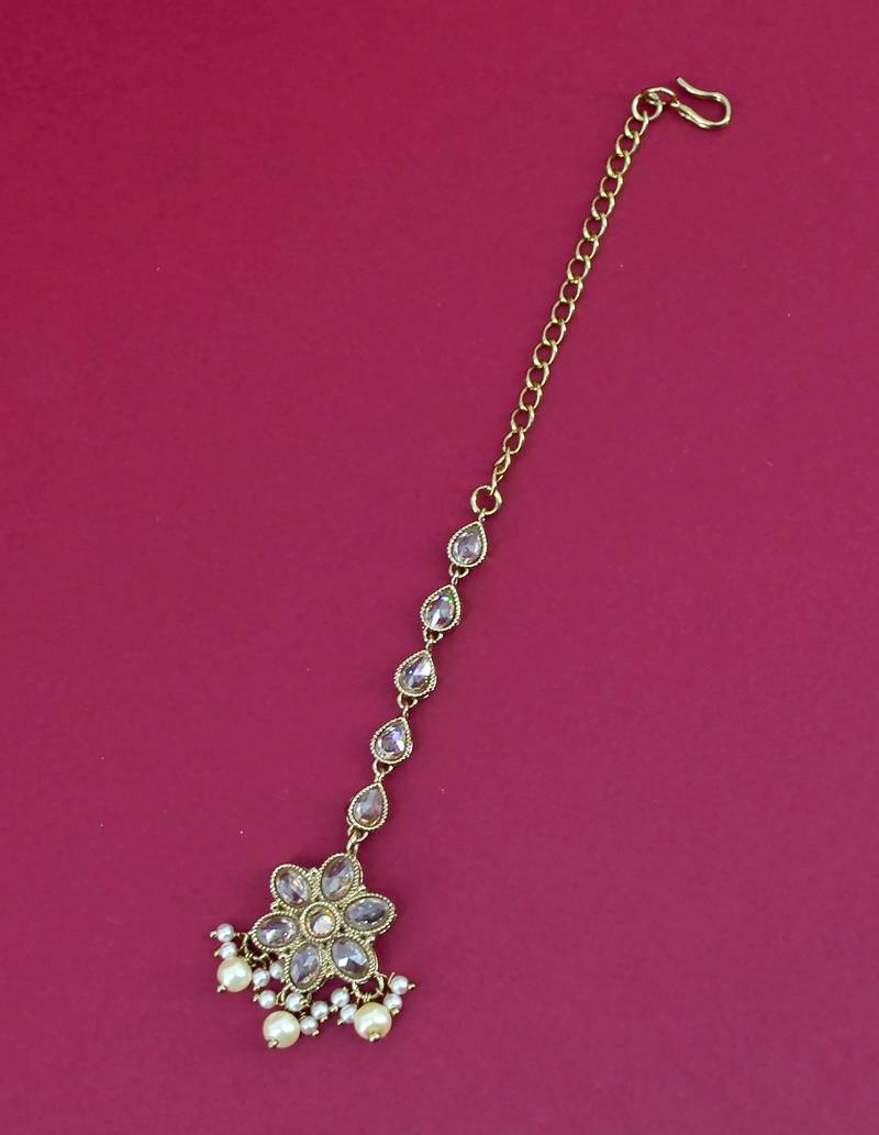 glorious flower design brown uncut kundan gold plated collar jewellery set for women