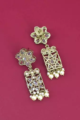glorious flower design brown uncut kundan gold plated collar jewellery set for women