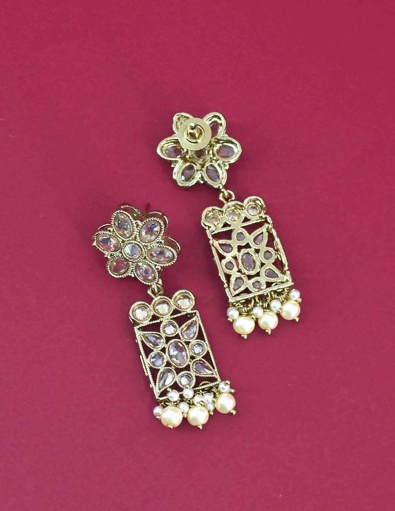 glorious flower design brown uncut kundan gold plated collar jewellery set for women
