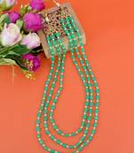 modern green mother of pearls 3 layered gold plated long haram necklace pearl mala for women