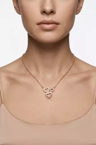 925 Sterling Silver Rose Gold Triple Heart Pendant Necklace Set 