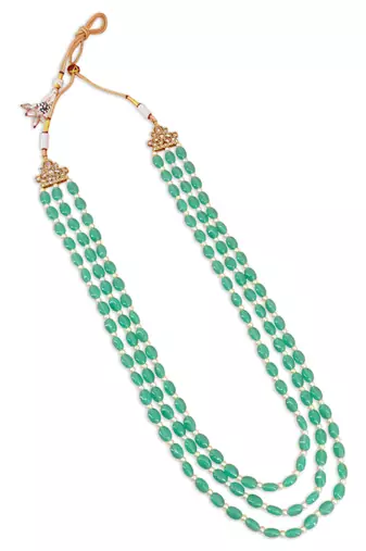 modern green mother of pearls 3 layered gold plated long haram necklace pearl mala for women