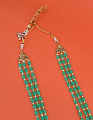 modern green mother of pearls 3 layered gold plated long haram necklace pearl mala for women 3