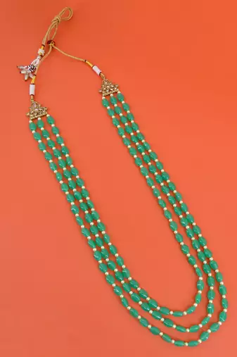 modern green mother of pearls 3 layered gold plated long haram necklace pearl mala for women