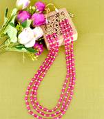 modish pink mother of pearls 3 layered gold plated long haram necklace pearl mala for women