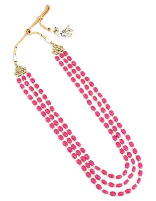 modish pink mother of pearls 3 layered gold plated long haram necklace pearl mala for women 2