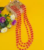 pleasant red mother of pearls 3 layered gold plated long haram necklace pearl mala for women