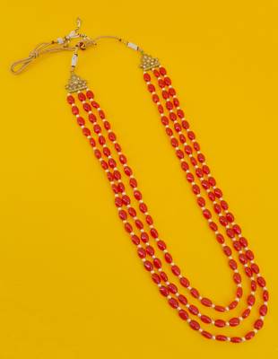 pleasant red mother of pearls 3 layered gold plated long haram necklace pearl mala for women 3