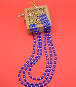 pleasing blue mother of pearls 3 layered gold plated long haram necklace pearl mala for women