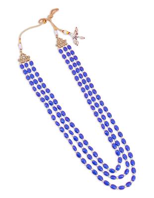 pleasing blue mother of pearls 3 layered gold plated long haram necklace pearl mala for women 2