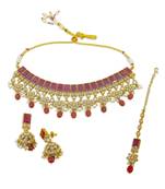 stylish flower and square shape red uncut kundan gold plated choker jewellery set for women
