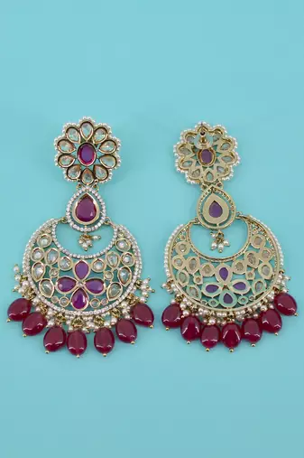 modish oval and flower shape uncut kundan gold plated collar jewellery set for women