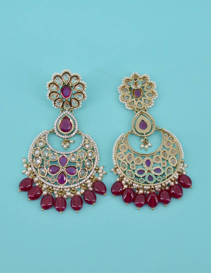 modish oval and flower shape uncut kundan gold plated collar jewellery set for women