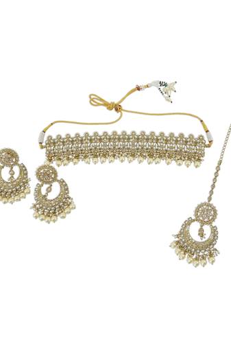 modern leaf design uncut kundan gold plated collar jewellery set for women