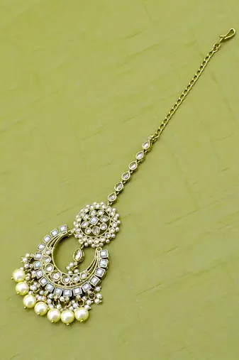 modern leaf design uncut kundan gold plated collar jewellery set for women