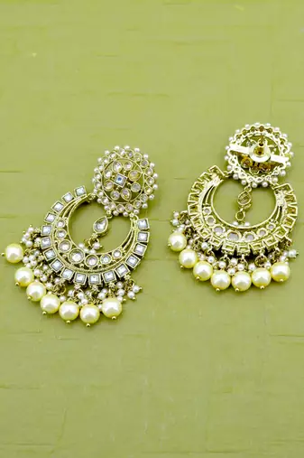 modern leaf design uncut kundan gold plated collar jewellery set for women