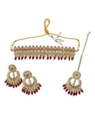 stylish leaf design uncut kundan gold plated collar jewellery set for women 1