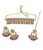 stylish leaf design uncut kundan gold plated collar jewellery set for women