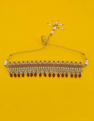 stylish leaf design uncut kundan gold plated collar jewellery set for women 2