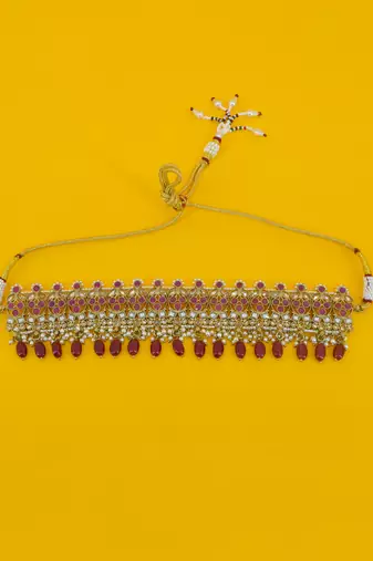 stylish leaf design uncut kundan gold plated collar jewellery set for women