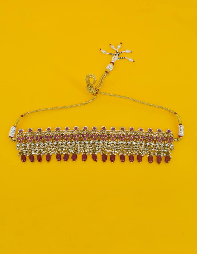 stylish leaf design uncut kundan gold plated collar jewellery set for women