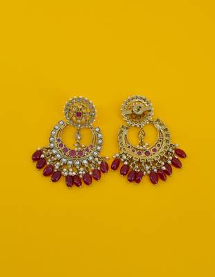 stylish leaf design uncut kundan gold plated collar jewellery set for women 4
