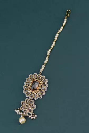 glorious oval and flower shape uncut kundan gold plated collar jewellery set for women