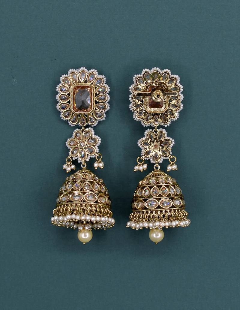 glorious oval and flower shape uncut kundan gold plated collar jewellery set for women