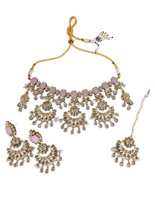 modern round and oval shape uncut kundan gold plated choker jewellery set for women 1