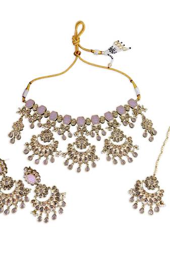 modern round and oval shape uncut kundan gold plated choker jewellery set for women