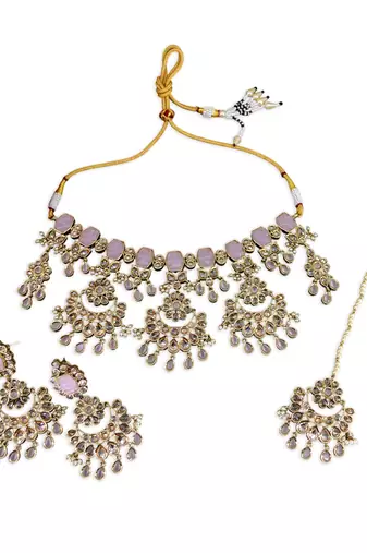 modern round and oval shape uncut kundan gold plated choker jewellery set for women