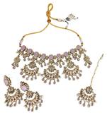 modern round and oval shape uncut kundan gold plated choker jewellery set for women