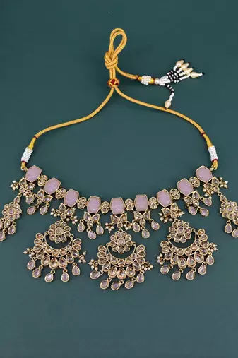 modern round and oval shape uncut kundan gold plated choker jewellery set for women