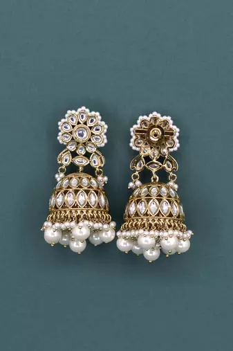 pretty round and oval shape pearl uncut kundan gold plated collar jewellery set for women
