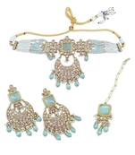 flower and chandelier shape pearl lariat uncut kundan gold plated choker jewellery set for women